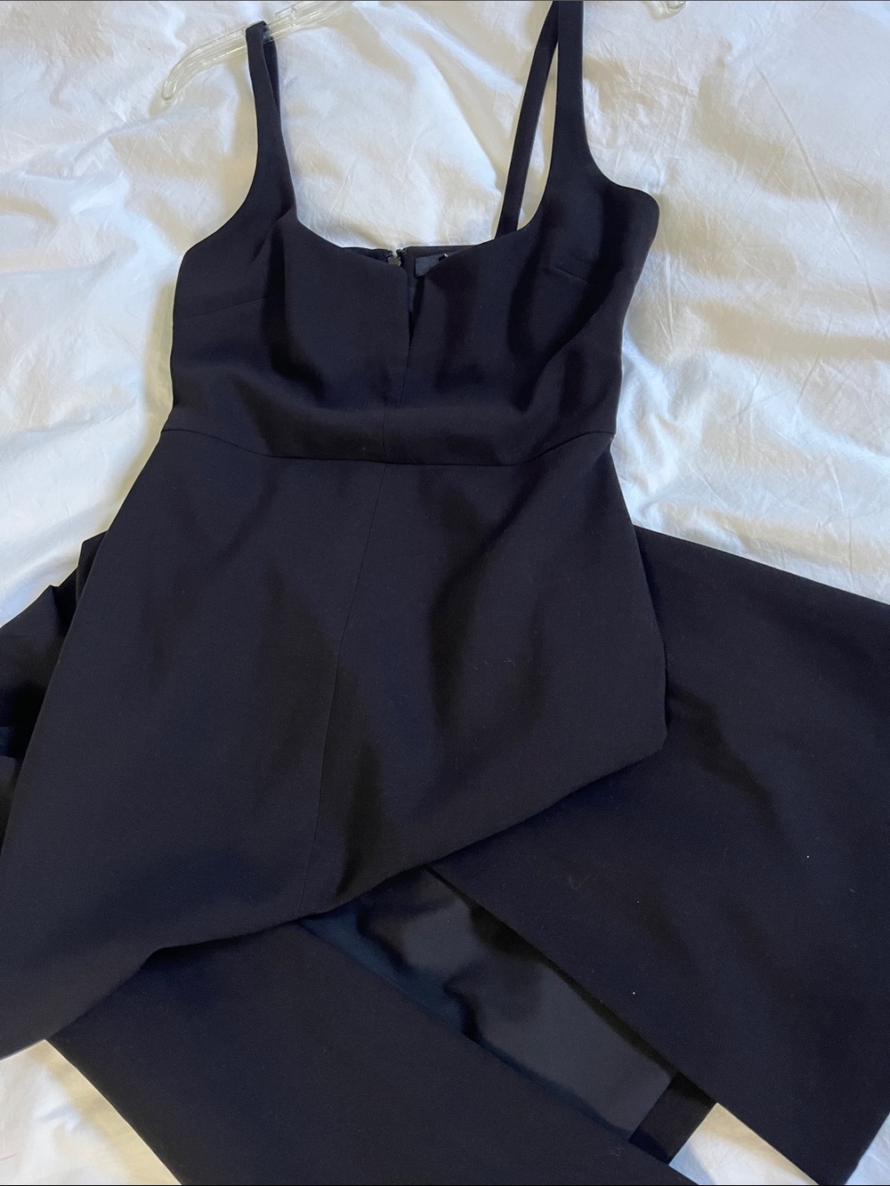 Likely brand classic black tie black maxi dress squareneck slit flutter timeless